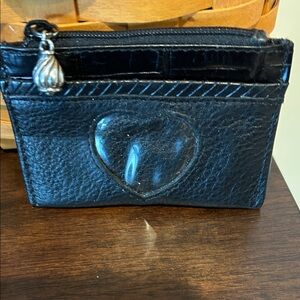 Brighton Black Leather Heart Card Holder with Silver Charm